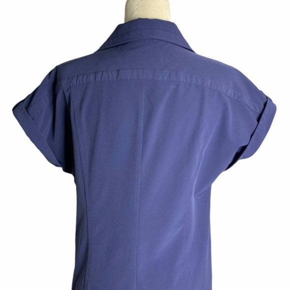 Peck Peck Weekend Half Zip Shirt Dress M Blue Short Sleeve Pockets Collared - Picture 7 of 9